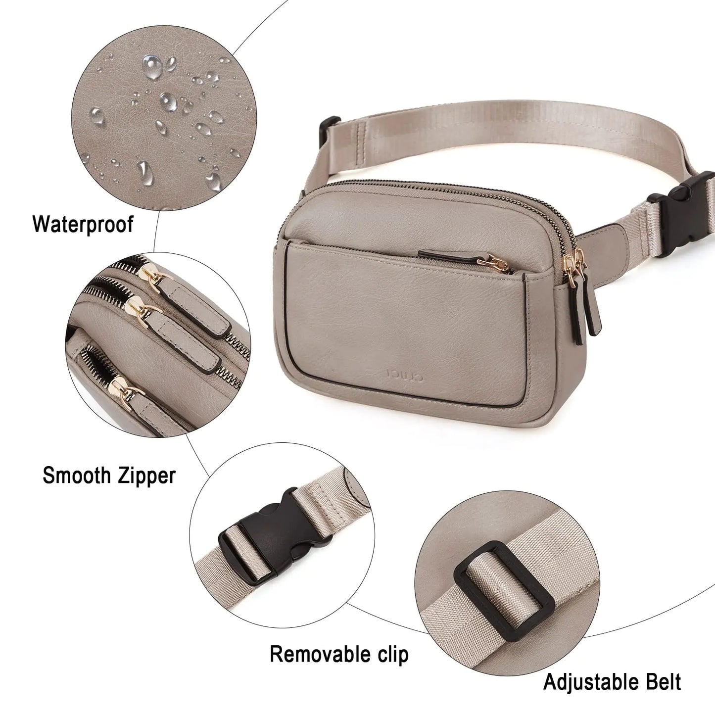 CLUCI Belt Bag for Women, Mini Everywhere Crossbody Waist Bag Adjustable Strap, Vegan Leather Women's Fanny Pack Grey