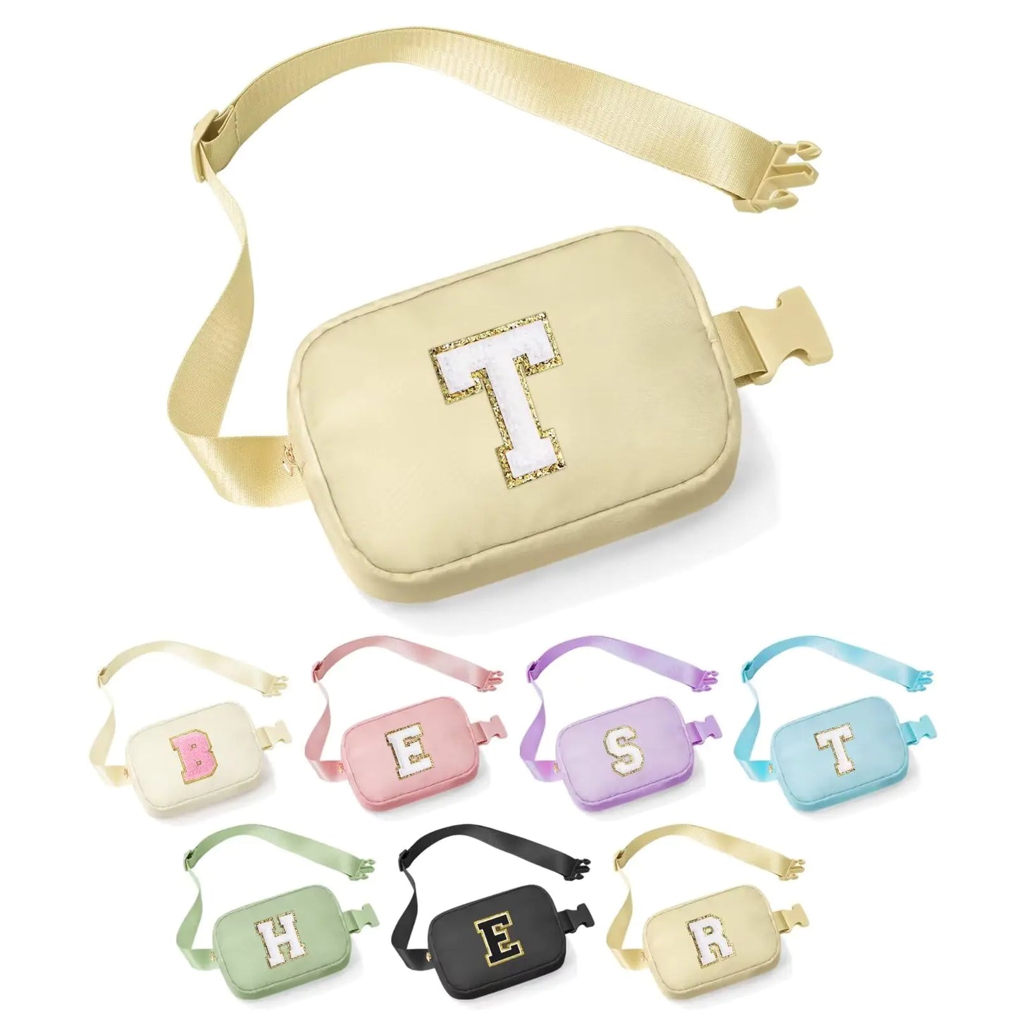 YOOLIFE Teacher Appreciation Gifts for Women Bag - Gifts for Teacher, Teacher Retirement Gifts for Women Teacher Bag Teacher Gifts from Students, Initial Crossbody Bag Belt Bag, Khaki T