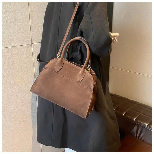 Womens Suede Tote Bag, Faux Leather Tote Bag for Women Vintage Top Handle Bag Fashion Retro Shoulder Satchel Bag Large Coffee Color