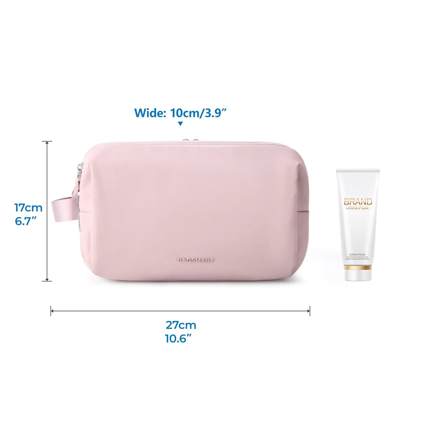 BAGSMART Toiletry Bag for Women, Cosmetic Makeup Bag Organizer, Travel Bag for Toiletries, Dopp Kit Water-resistant Shaving Bag for Accessories, Pink-Standard Standard